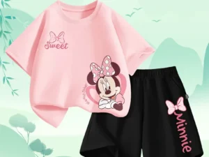 Summer Baby Girl Boy Clothes Set Children Disney Minnie Printing T-shirt and Short Two Pieces Suit Kid Shorts Sleeve Tracksuit