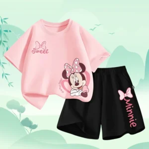 Summer Baby Girl Boy Clothes Set Children Disney Minnie Printing T-shirt and Short Two Pieces Suit Kid Shorts Sleeve Tracksuit