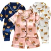 Children's Pajama Set Cartoon Little Bear Girl Ice Silk Satin Top and Pants Set Boys' Pajamas Spring/Summer Baby Set - Image 3