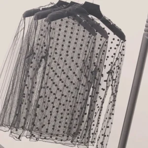 Women Fashion T-Shirts Tulle Mesh Versatile Long Sleeve Ladies Printed Tops Casual Thin Base Blouses Lace Sheer Blouses - Image 4