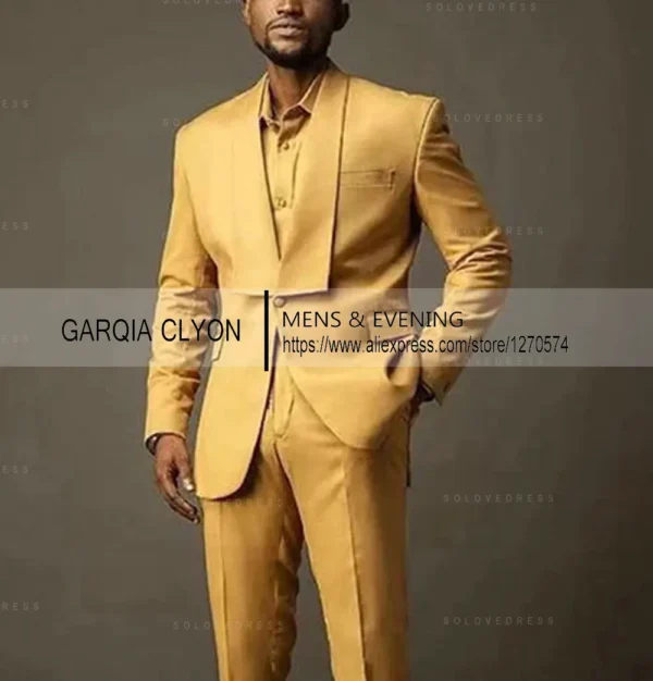 2025 Slim Fit Wedding Suit For Men 2 Pieces Gold Fashion Business Elegant Italian Style Tailcoat - Image 4
