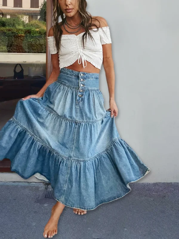 Women's Denim Skirt Boho Elegant Large Hem A-line Casual Fashion Skirts 2024 Spring Summer New Y2k Clothes Streetwear Skirt - Image 4