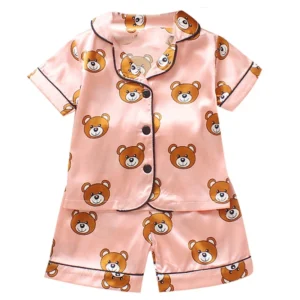 Children's Pajama Set Cartoon Little Bear Girl Ice Silk Satin Top and Pants Set Boys' Pajamas Spring/Summer Baby Set - Image 4