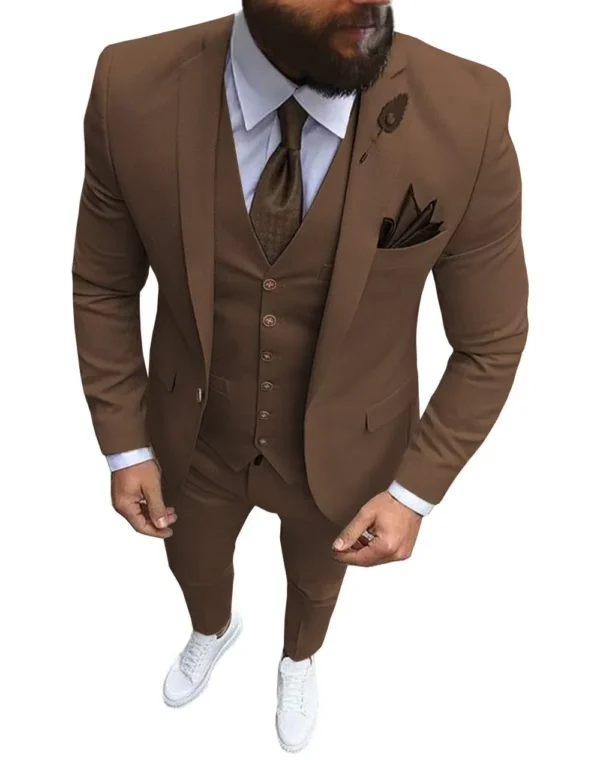 Slim Fit 3 Piece beige Groom Mens Suit Prom Tuxedo Wedding Suits For Men Custom Blazer Terno Masuclino for Party costume homme - Image 3