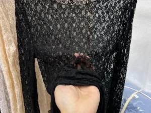 2025 Slightly transparent black lace shirt women long sleeved Spring and Autumn New slim fit inner layer with mesh