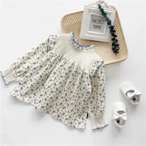 2-8Y Ins Spring Girls Blouses Lace Collar Fragmented Flower Infant Girls T-shirts Long Sleeve Loose Toddler Girls Peter Pan Top - Image 5