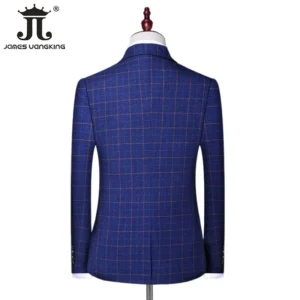 ( Blazer + Pants ) Classic Plaid Men's Casual Business Suit 2 Piece Set High-end Brand Groom Wedding Tuxedo Jacket and Trousers - Image 5