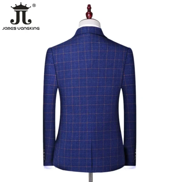 ( Blazer + Pants ) Classic Plaid Men's Casual Business Suit 2 Piece Set High-end Brand Groom Wedding Tuxedo Jacket and Trousers - Image 5
