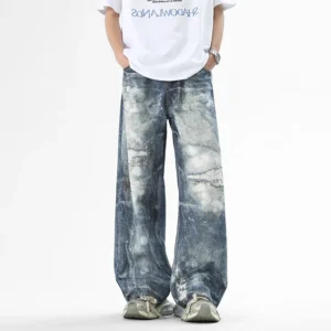Mens Washed High Street Retro Pants Splashing Ink Color Piercing Printed Jeans High Street Trendy Brand Men Clothing Baggy Jeans - Image 7