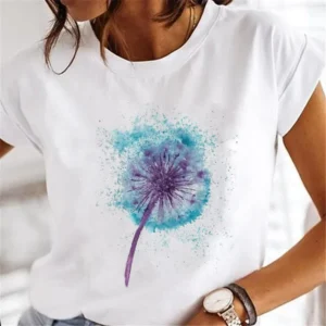 Women's Short-sleeved T-shirt Feather Fashion Print Instagram Base Shirt Women Clothes Tops Aesthetic Clothes Graphic T Shirts - Image 3