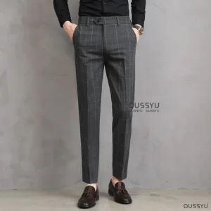 High Quality Summer Thin Plaid Pattern Formal Dress Pants Men Slim Business Work Office Party Korea Skinny Casual Trousers Male - Image 4