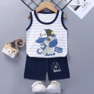 Summer Vest Boys Girls Pajamas Sets Cartoon Cotton Children Boy Girl Sleepwear Nightwear Kids Lightning Pyjamas Suit