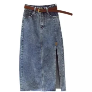 High waisted Denim Skirt Women Casual wear Spring/summer 2024 New Slim Split Buttocks wrapped A-line Skirts Female - Image 5