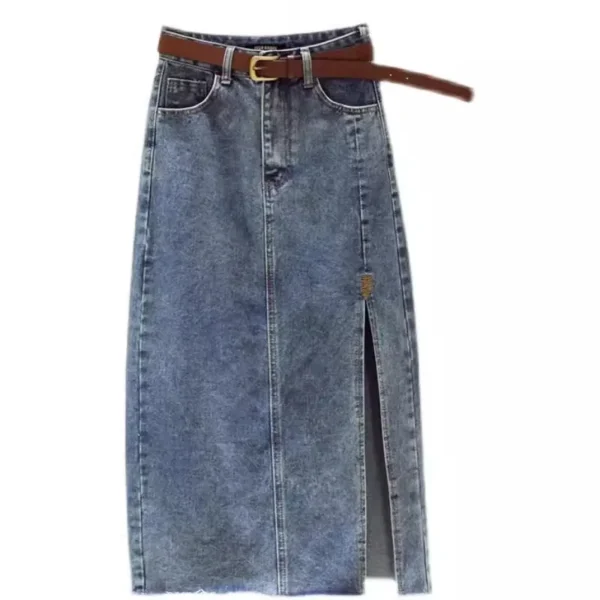 High waisted Denim Skirt Women Casual wear Spring/summer 2024 New Slim Split Buttocks wrapped A-line Skirts Female - Image 5