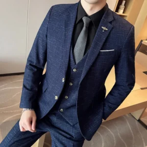 Men's High-Quality Wedding Suit 3 Piece Set Fashion Business Professional Groom Best Man Suit with Vest And Trousers - Image 3