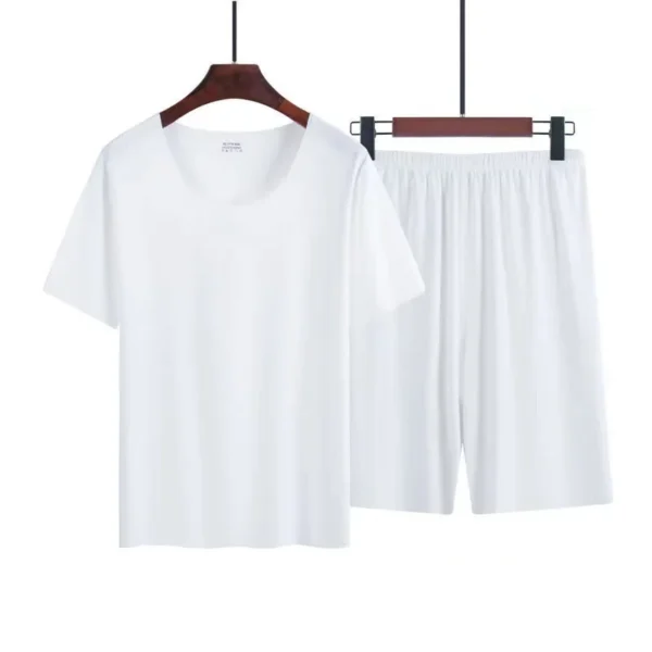 Summer New Men's Ice Silk Pajamas Homewear Suit Summer Homewear Suit Modal Non-marking Thin Short-Sleeved Men's T-Shirt - Image 6