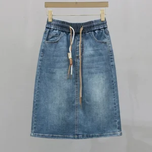 Korean Lady Large Size 5XL Denim Maxi Skirt Spring Summer Women Lace Up Jeans Long Skirts Femme In Half Body Cowboy A-line Skirt