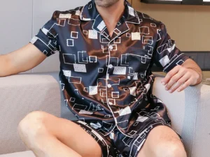 Two piece sets for men's pajamas summer short sleeved shorts checkered pattern printed home clothing sleepwear set