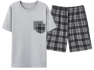 Men Pajamas Short Sleeve Shorts Cotton Plaid O-neck Sleepwear Men Summer Home Clothes Big Yards L-4XL Young Male Homewear Set
