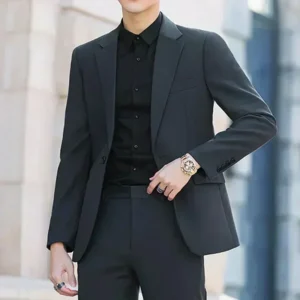 S-6XL Men's Business Casual Suit Korean Style Trendy Slim Fit 2 Piece Set Solid Color （Blazer+ Pants )Groom Wedding Dress Party - Image 3