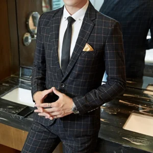 2024 New Men's Casual One-button (suit + Trousers) Business Casual No-ironing Plaid Suit Men's Best Man Suit Two-piece Set M-5XL - Image 4