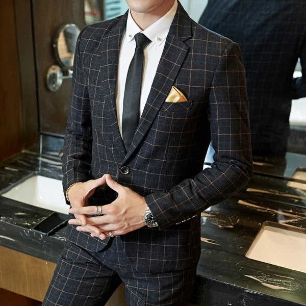 2024 New Men's Casual One-button (suit + Trousers) Business Casual No-ironing Plaid Suit Men's Best Man Suit Two-piece Set M-5XL - Image 4