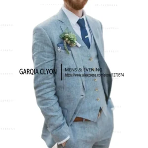 3 Piece Men's Retro Linen Men Suit Beach Wedding Suit Summer Slim Fit Linen Suit Groomsmen For Wedding（Blazer+Vest+Pants) - Image 6
