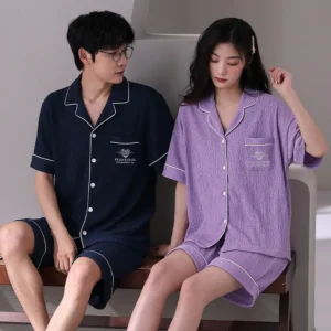 Summer Couples Cotton Pajamas Sets Women Men Short Sleeve Shorts Pyjamas Sleepwear Cartoon Home Clothing Korean Lovers Homewear - Image 7