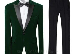 2 Pieces Velvet Men Suits Slim Fit Blazer Pants Costume Best Man Party Satin Shawl Lapel Wedding Business Tuxedos Groom Homme