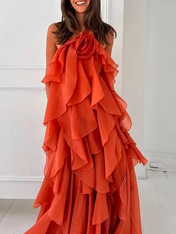 TWOTWINSTYLE Solid Spliced Ruffles Elegant Dresses For Women Halter Sleeveless High Wasit Backless Loose Dress Female Fashion - Image 6