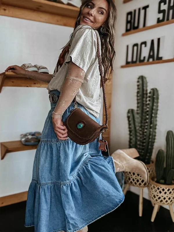 Women's Denim Skirt Boho Elegant Large Hem A-line Casual Fashion Skirts 2024 Spring Summer New Y2k Clothes Streetwear Skirt - Image 3