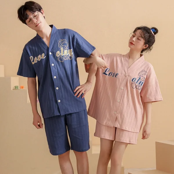Summer Couples Cotton Pajamas Sets Women Men Short Sleeve Shorts Pyjamas Sleepwear Cartoon Home Clothing Korean Lovers Homewear - Image 5