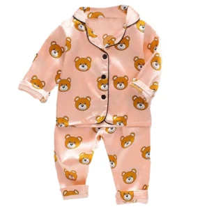 Children's Pajama Set Cartoon Little Bear Girl Ice Silk Satin Top and Pants Set Boys' Pajamas Spring/Summer Baby Set - Image 5