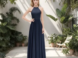 Chiffon A-line Wedding Party Guest Gown Sexy Halter Bridesmaid Dress Neckline Sleeveless Floral Lace Appqulies Evening Dress