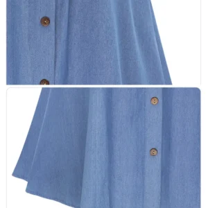 Women's Denim Jean Skirt High Waist Button Pleated Midi Skirt With Elastic Waist Knee Length Summer Dress - Image 5