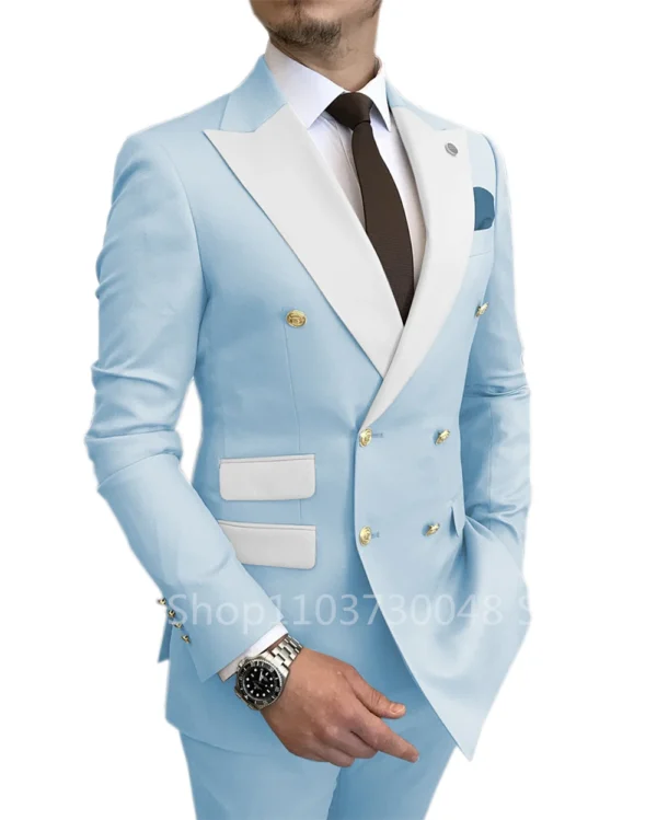 New Design Slim Fit 2 Piece Wedding Men Suits Solid Groom Tuxedos Formal Suits for Prom Party Best Man Peak Lapel Blazer Pants - Image 3