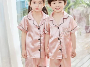 Boy Girl Satin Silk Pajamas Short Sets for Kids Toddler 3 4 5 6 7 8 9 10 11 12 13 14 Years Pink Summer Children Pijama Sleepwear