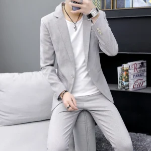 2024 High quality casual suit for men (suit + trousers) Young solid color handsome Korean version fashion slim two-piece set - Image 4