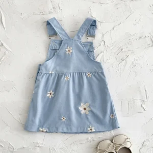 Toddler Infant Girls Denim Dresses Flowers Embroidery Strap Knee-Length Kids' Dresses One-piece 0-3 Years Overall Girl Clothes
