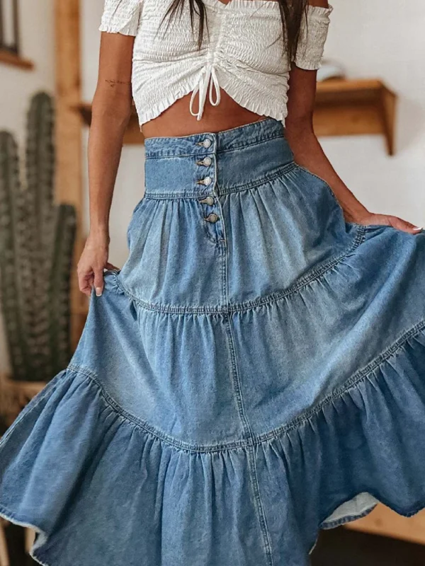 Women's Denim Skirt Boho Elegant Large Hem A-line Casual Fashion Skirts 2024 Spring Summer New Y2k Clothes Streetwear Skirt - Image 6