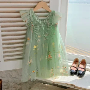 Sweet Baby Girls Embroidery Floral Mesh Dress Infant Toddler Tutu Skirt Kids Girls Ruffled Casual Sleeveless Dresses 1-5Years - Image 4