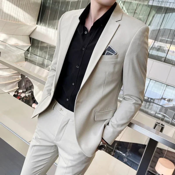 Men's Stylish Handsome Solid Color Suit Two-Piece Set M-4XL High Quality Formal Casual Banquet Fit Trousers Included - Image 6