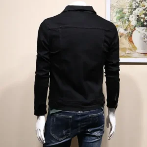 Male Jean Coats Button Autumn Men's Denim Jacket Slim Fit Black Cheap Price Stylish Winter 2024 High Quality Original Outerwear - Image 3