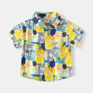 Children's Clothing Boys Short Sleeves Shirt Summer Beach Leaves Dinosaur Printed Blouse Hawaiian Aloha Top Shirts for 2-8y Kids - Image 4