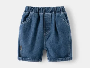 Boys Summer Jean Shorts Solid Color Fashion Trendy Cropped Pants Kids Denim Shorts Elastic Waist Casual children's Short Pants