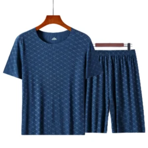 Summer Men's Pajamas Homewear Set Printed Ice Silk T-Shirt Short-Sleeved Modal Casual Pajamas Men's Pajama Trousers Thin Suit - Image 6
