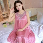 Lace Ice Silk Sleeping Dress Medium Length Sleeveless Tank Top Sexy Sleeping Dress Can Be Worn Externally Home Wear