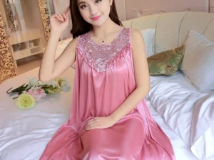 Lace Ice Silk Sleeping Dress Medium Length Sleeveless Tank Top Sexy Sleeping Dress Can Be Worn Externally Home Wear