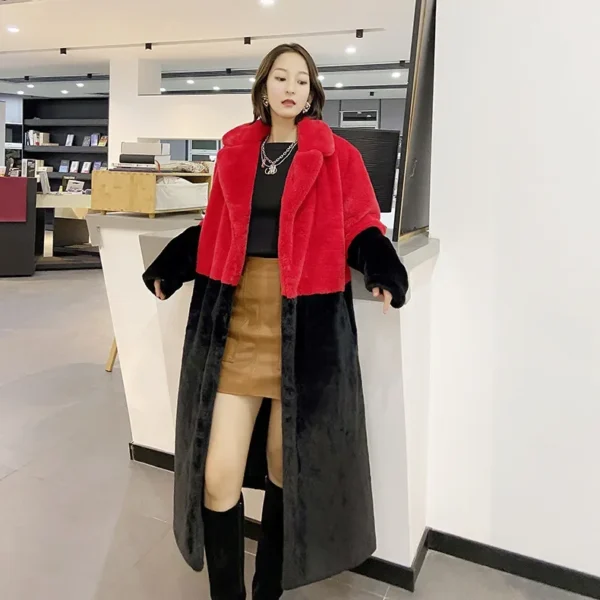 Winter Contrast Faux Fur Coat Women Long Sleeve Thick Warmth Outwears OvercoatAutumn New Clothes - Image 7