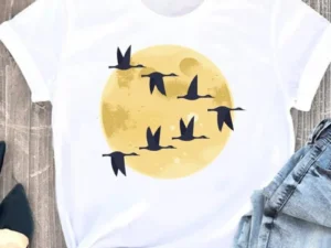 Garment Top Cute Simple Aerial Bird Print Short Sleeve T-shirt Vintage Clothes Harajuku Women Clothes Oversized T Shirt
